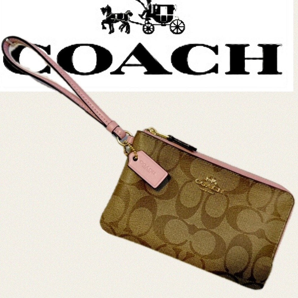 Coach Signature C Brown and Pink Wristlet